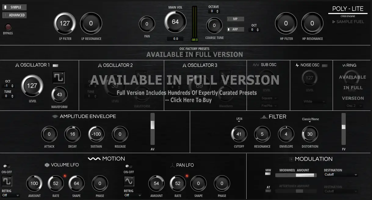 Poly-Lite free software-synthesizer by Sample Fuel