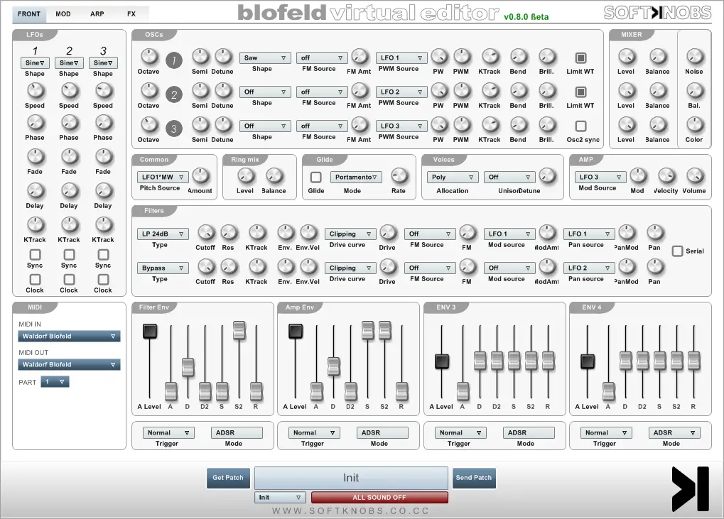 Blofeld Virtual Editor free midi-controller by Softknobs