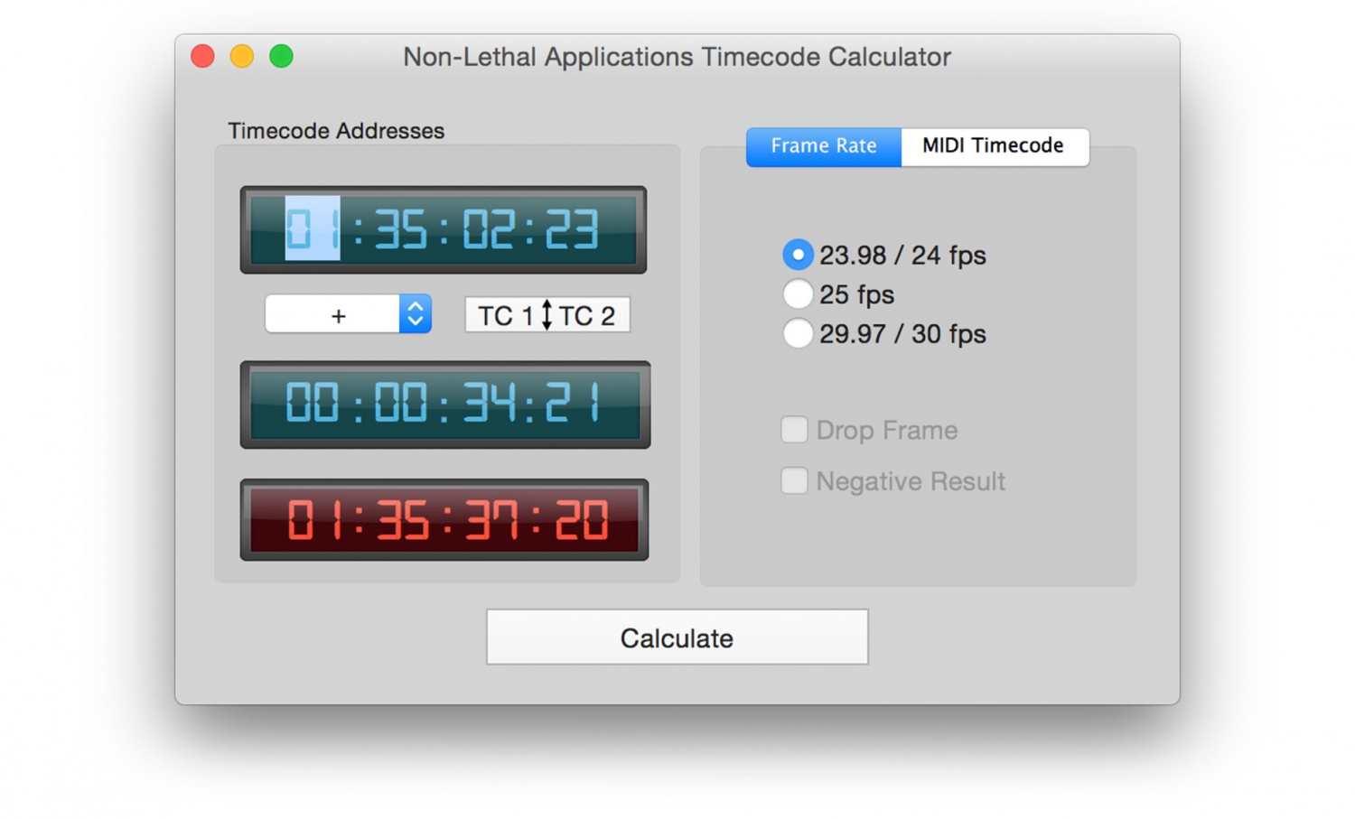 Timecode Calculator free studio-tool by Non-Lethal Applications