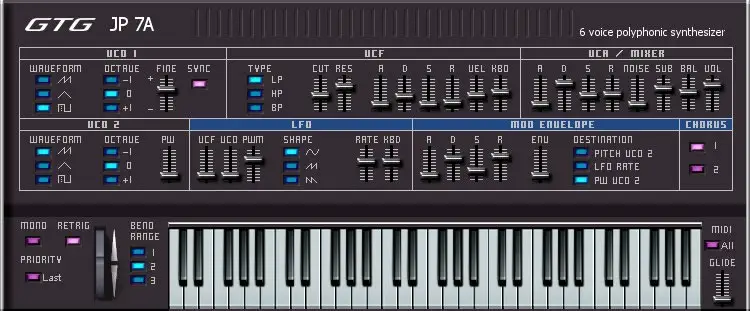JP7A free software-synthesizer by GTG Synths