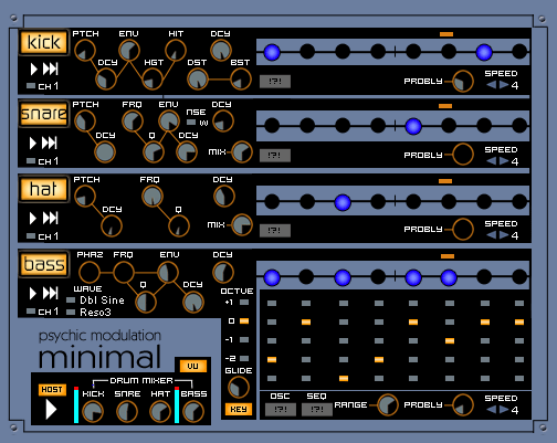 Minimal free drum-machine by Psychic Modulation