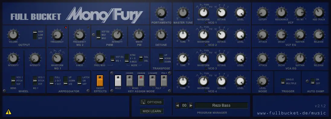 Mono/Fury free software-synthesizer by Full Bucket Music