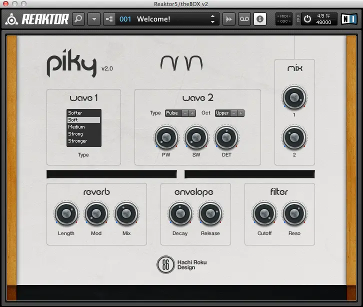 Reaktor Piky free software-synthesizer by Dario Lupo / Daze