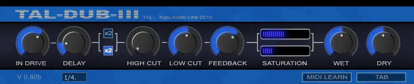 TAL-DUB-III free delay | echo | filter by Togu Audio Line