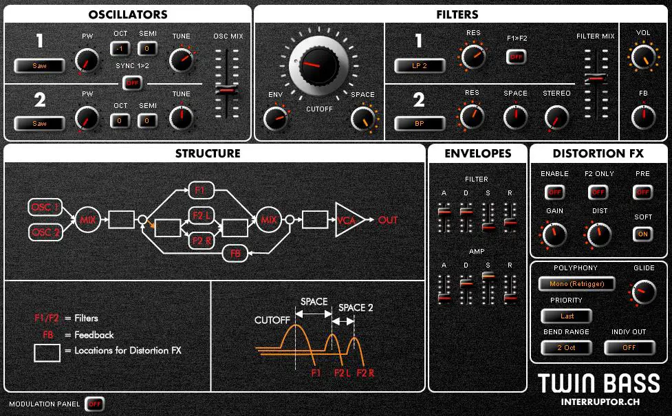 Twin Bass free software-synthesizer by The Interruptor